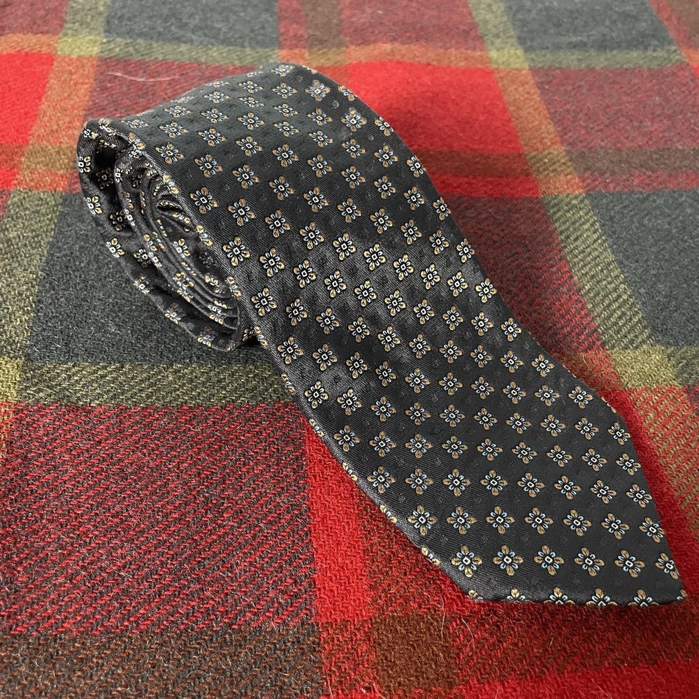 Hugo Boss Tie Mens One Size Gray Floral Silk Jacquard Necktie Made In Italy